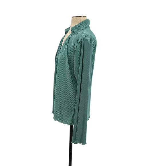 Anthropologie Dolan Lettuce-Hem Buttondown Top Pleated Flare Sleeve Blue Large - Picture 6 of 10